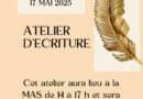 Atelier d’écriture, samedi 17 mai 2025